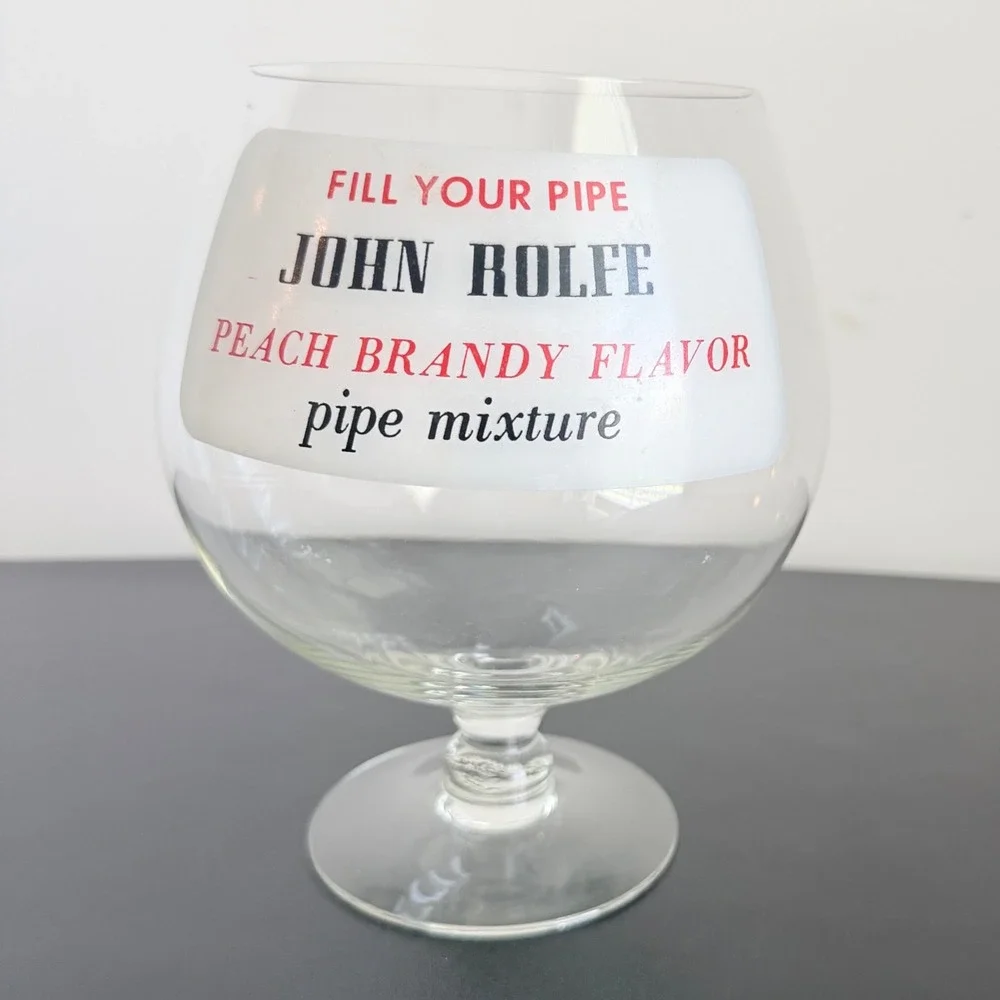 Vintage John Rolfe Peach Brandy Pipe Tobacco Advertising Snifter Glass 1960s